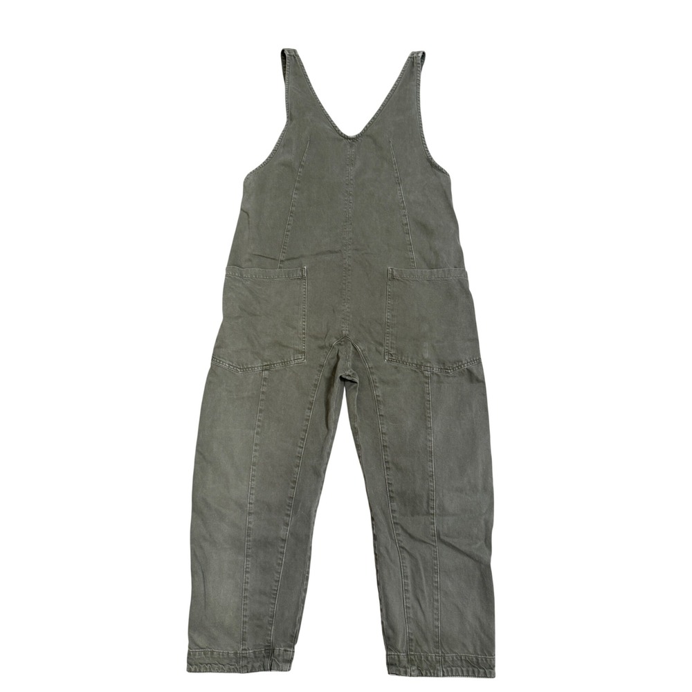 We The Free Free People Olive Green Cotton Twill Slouchy Overalls Jumpsuit M - Picture 2 of 8